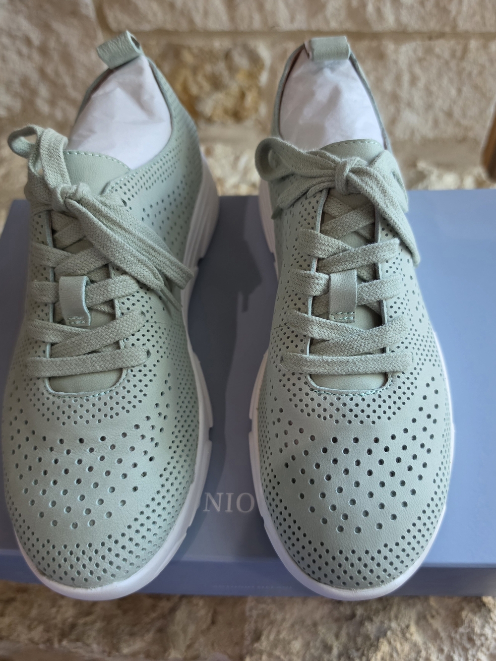 Light Green Perforated Women's Sneakers - Comfort Lace-Up
